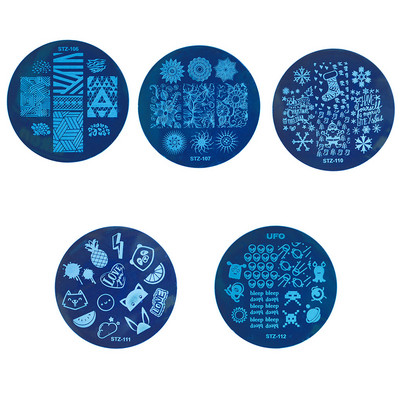 5tk komplekt Geomeetria Lill Ümmargused Küünte stantsimisplaadid Jõulufestivali tähistamine Maniküüri šabloonid Küünte pildi mall