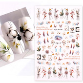 Talvegeomeetria puuvillased küünekleebised 3D sinised taimed okaspuust raami disainiga kleebised 2022 trendi maniküüri liugurid Decor LYF817