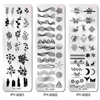 Πρότυπα τέχνης νυχιών Σχέδιο πλάκας σφράγισης λουλούδι Ζωικό γυαλί θερμοκρασίας δαντέλα Πρότυπα σφραγίδας Πλάκες Εικόνα