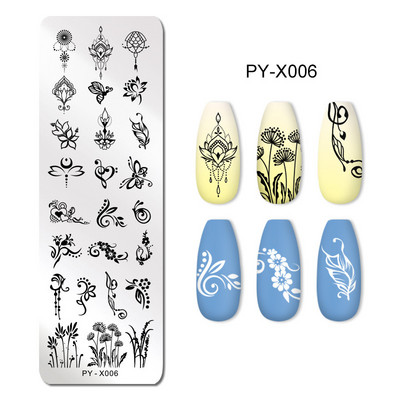 Πρότυπα τέχνης νυχιών Σχέδιο πλάκας σφράγισης λουλούδι Ζωικό γυαλί θερμοκρασίας δαντέλα Πρότυπα σφραγίδας Πλάκες Εικόνα
