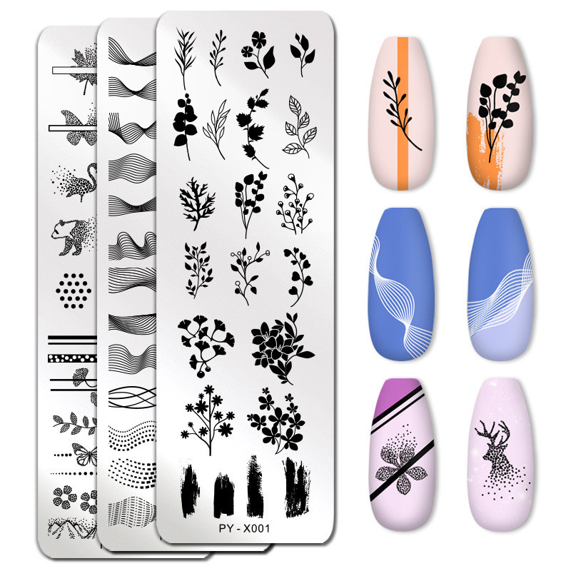 Πρότυπα τέχνης νυχιών Σχέδιο πλάκας σφράγισης λουλούδι Ζωικό γυαλί θερμοκρασίας δαντέλα Πρότυπα σφραγίδας Πλάκες Εικόνα