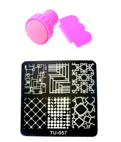 Πλάκες σφράγισης νυχιών Τετράγωνες πλάκες εικόνας από ανοξείδωτο χάλυβα+Σετ στάμπας εκτύπωσης ροζ Nail Art M96