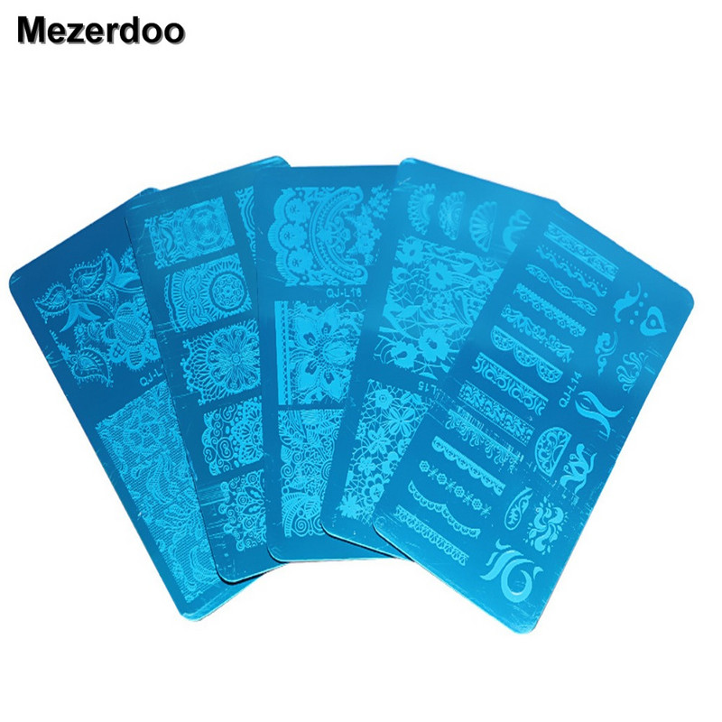 1 buc Mezerdoo Șablon pentru ștanțare unghii dreptunghiulară dantelă cu frunze de flori pentru ștampila unghiilor 12*6cm placă pentru ștanțare unghii pentru manichiură M106