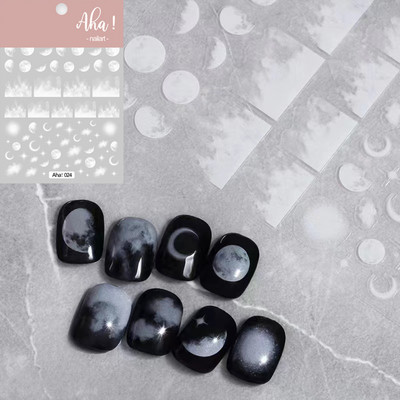 1 leht Moonlight 3D küünekleebised Moon Eclipse küünekleebised Star Adhesive Nail Decals Küünekaunistused