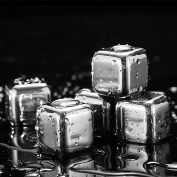 Кубчета лед от неръждаема стомана 304 Злато Сребро Бързо замразени ледени камъни за многократна употреба Метална бира Червено вино Уиски Охладител Бар Дом