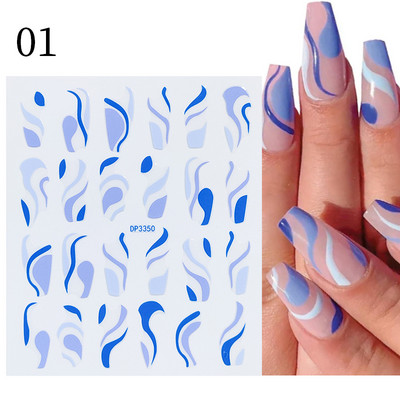 1 leht 3D küünekleebis Rose Gold Wave Line Heart Isekleepuv liugur küünekleebised Hõbedaselt särav täht küünte maniküüri kaunistus