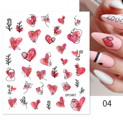 1 leht 3D küünekleebis Rose Gold Wave Line Heart Isekleepuv liugur küünekleebised Hõbedaselt särav täht küünte maniküüri kaunistus