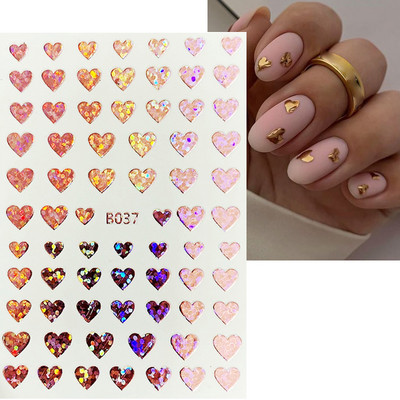 1 leht 3D küünekleebis Rose Gold Wave Line Heart Isekleepuv liugur küünekleebised Hõbedaselt särav täht küünte maniküüri kaunistus