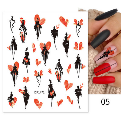 1 leht 3D küünekleebis Rose Gold Wave Line Heart Isekleepuv liugur küünekleebised Hõbedaselt särav täht küünte maniküüri kaunistus