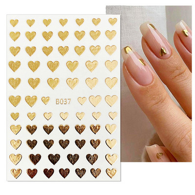 1 leht 3D küünekleebis Rose Gold Wave Line Heart Isekleepuv liugur küünekleebised Hõbedaselt särav täht küünte maniküüri kaunistus