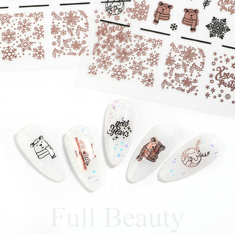 Polar Bear Snowflakes τρισδιάστατα αυτοκόλλητα νυχιών Ροζ χρυσό Χειμώνας Χριστουγεννιάτικο Χαλκομανία για νύχια Διακοσμήσεις για μανικιούρ Νύχια συρόμενα TRSTZ-CS191