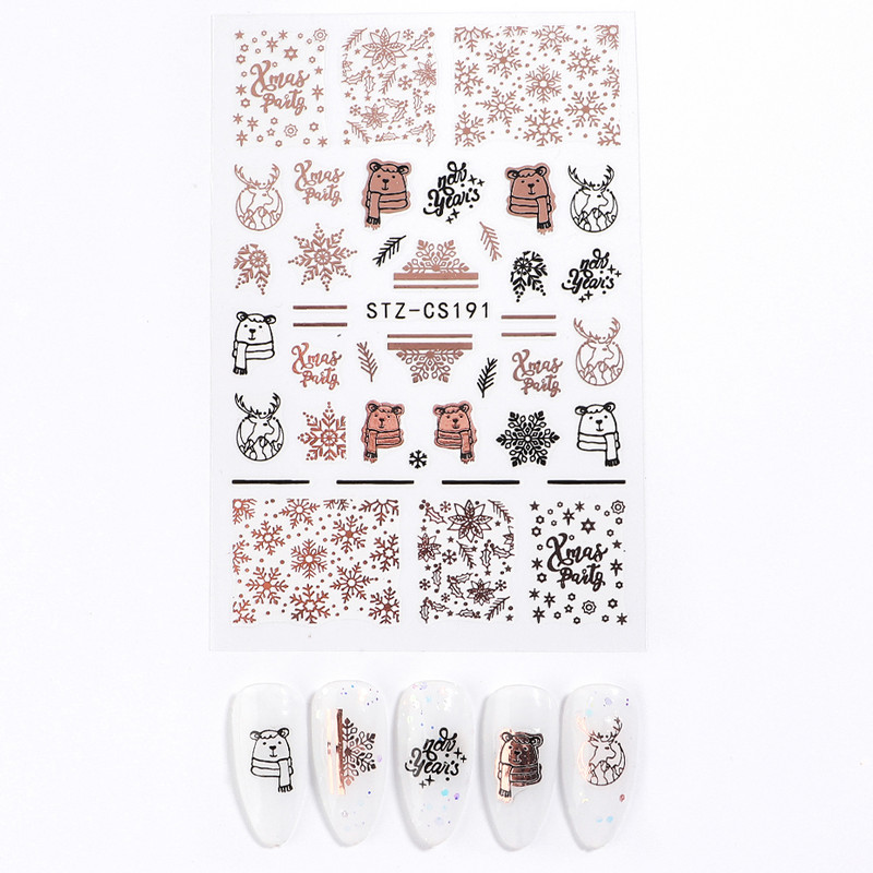 Polar Bear Snowflakes τρισδιάστατα αυτοκόλλητα νυχιών Ροζ χρυσό Χειμώνας Χριστουγεννιάτικο Χαλκομανία για νύχια Διακοσμήσεις για μανικιούρ Νύχια συρόμενα TRSTZ-CS191
