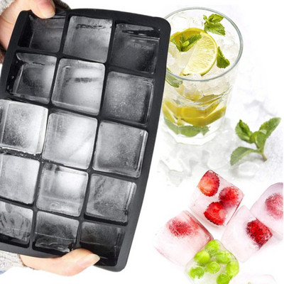 Силиконова форма за кубчета лед с решетка 15 Голяма квадратна форма за тава за ледени кубчета Машина за ледени кубчета Нетоксичен издръжлив бар, кръчма за производство на блокчета лед за вино