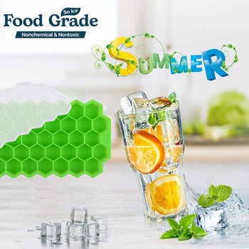 SILIKOLOVE Creative Honeycomb Ice Cube Maker Тави за многократна употреба Силиконова форма за кубчета лед Форма за лед без BPA с подвижни капаци