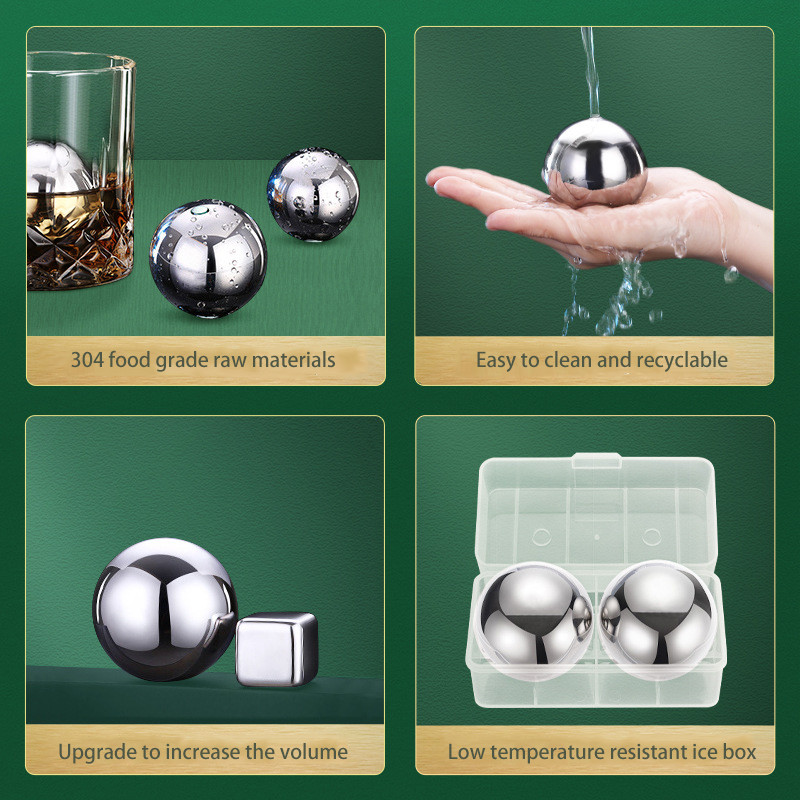 2tk 304 roostevabast terasest jääkuubikuid kiirkülmutatud jääpallid, jääpallid, tartarviski ümmargused metallist jääköögi baarinõud