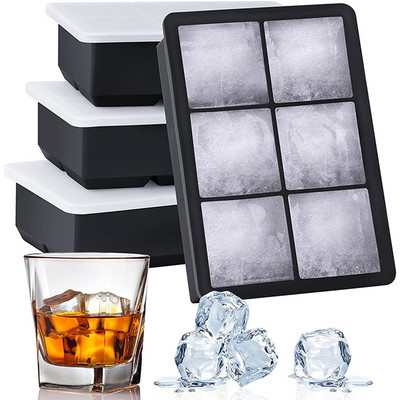 2/4/6/8/15 Grid Large Ice Cube Mold Square Ice Tray Mold Large Cubitera Food Grade Silicone Tray Mold Форма за ледогенератор Направи си сам Тава за лед
