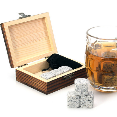 Set pietre de whisky - 9 pietre de whisky de granit / cutie de lemn / pungă de catifea / cuburi de gheață de răcire reutilizabile