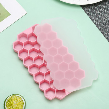 37 Grid Honeycomb Силиконова форма за кубчета лед Форма за тава за лед с голям капацитет Многократна употреба за хранителен ледогенератор с капаци Форма за сладолед