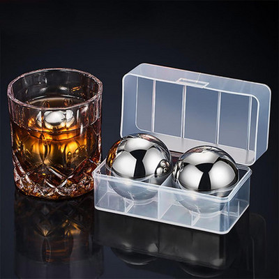 2 buc. bile rotundă din oțel inoxidabil cuburi de răcire pentru whisky piatră de vodcă cuburi de gheață cu carcasă din plastic clește răcitor pentru băuturi bere