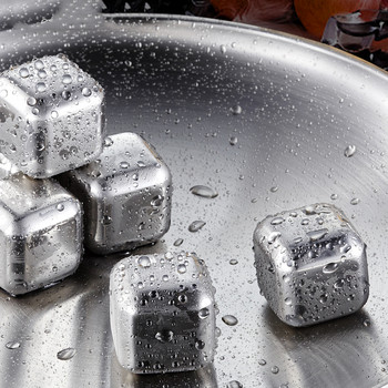 8PCS 304 Ice Cube от неръждаема стомана за многократна употреба Охлаждащ камък за водка Уиски Камък Уиски Бира Летни аксесоари за охлаждане на напитки
