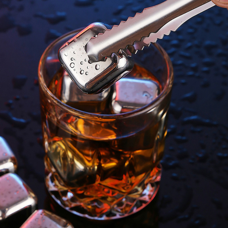 Ledo kubelių rinkinys nerūdijančio plieno 1/2 gabalų šaltų akmenų, daugkartinio naudojimo aušintuvo kubeliams Vyno viskio baras Vakarėlio įrankiai Šaltų akmenų baro įrankis