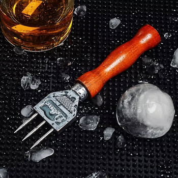Ice Pick - Στιβαρό θρυμματιστή πάγου με λαβή από μασίφ ξύλο, 304 ανοξείδωτο ατσάλι με τρεις οδοντωτούς θραυστήρα πάγου για μπάρμαν κοκτέιλ