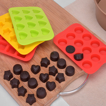 Силиконова форма за шоколад с 12 решетки Творческа тава за кубчета лед със звезда/сърце/кръгла/квадратна форма Форма за декорация на торта с фондан