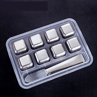 8 συσκευασίες ταχείας ψύξης 304 από ανοξείδωτο χάλυβα παγάκια ουίσκι πέτρες ουίσκι πέτρες ουίσκι επαναχρησιμοποιούμενα Chilling Stones Κύβοι πάγου για ποτά