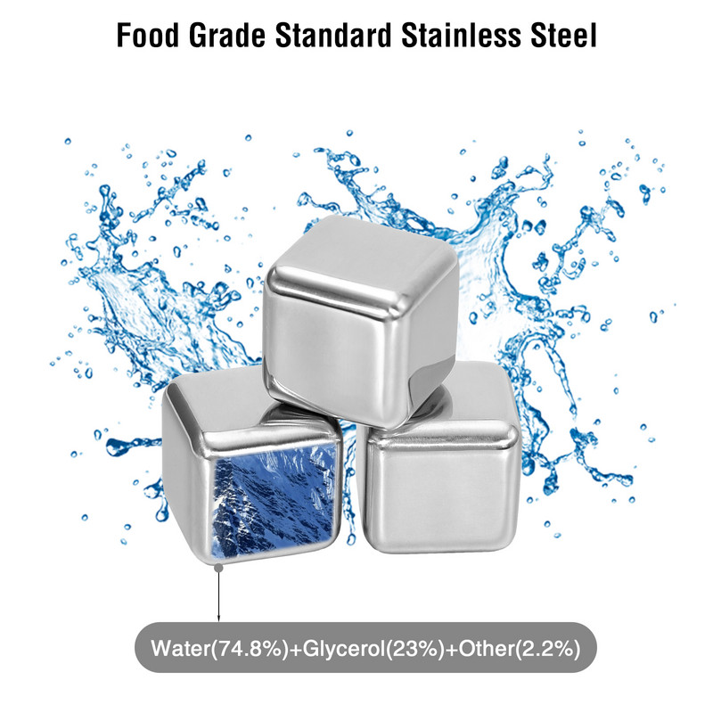 8 συσκευασίες ταχείας ψύξης 304 από ανοξείδωτο χάλυβα παγάκια ουίσκι πέτρες ουίσκι πέτρες ουίσκι επαναχρησιμοποιούμενα Chilling Stones Κύβοι πάγου για ποτά