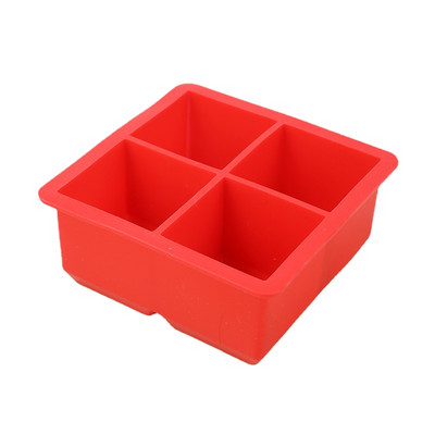 Δίσκος 4 Grids Big Ice Cube Maker Δίσκος σιλικόνης Τετράγωνο καλούπι πάγου για ουίσκι Κοκτέιλ Μπράντυ Μεγάλο Cubitera Ice Tray Φόρμα για παγάκια