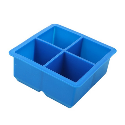 Δίσκος 4 Grids Big Ice Cube Maker Δίσκος σιλικόνης Τετράγωνο καλούπι πάγου για ουίσκι Κοκτέιλ Μπράντυ Μεγάλο Cubitera Ice Tray Φόρμα για παγάκια