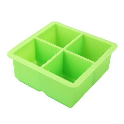 Δίσκος 4 Grids Big Ice Cube Maker Δίσκος σιλικόνης Τετράγωνο καλούπι πάγου για ουίσκι Κοκτέιλ Μπράντυ Μεγάλο Cubitera Ice Tray Φόρμα για παγάκια