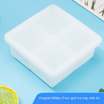 Δίσκος 4 Grids Big Ice Cube Maker Δίσκος σιλικόνης Τετράγωνο καλούπι πάγου για ουίσκι Κοκτέιλ Μπράντυ Μεγάλο Cubitera Ice Tray Φόρμα για παγάκια