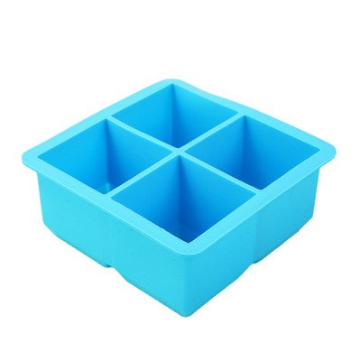 Δίσκος 4 Grids Big Ice Cube Maker Δίσκος σιλικόνης Τετράγωνο καλούπι πάγου για ουίσκι Κοκτέιλ Μπράντυ Μεγάλο Cubitera Ice Tray Φόρμα για παγάκια