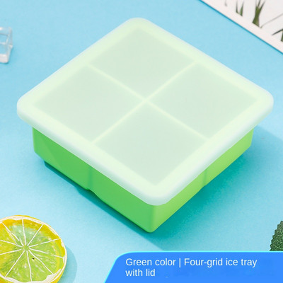 Δίσκος 4 Grids Big Ice Cube Maker Δίσκος σιλικόνης Τετράγωνο καλούπι πάγου για ουίσκι Κοκτέιλ Μπράντυ Μεγάλο Cubitera Ice Tray Φόρμα για παγάκια