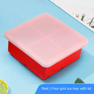 Δίσκος 4 Grids Big Ice Cube Maker Δίσκος σιλικόνης Τετράγωνο καλούπι πάγου για ουίσκι Κοκτέιλ Μπράντυ Μεγάλο Cubitera Ice Tray Φόρμα για παγάκια