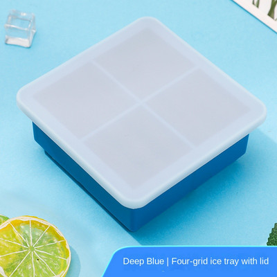 Δίσκος 4 Grids Big Ice Cube Maker Δίσκος σιλικόνης Τετράγωνο καλούπι πάγου για ουίσκι Κοκτέιλ Μπράντυ Μεγάλο Cubitera Ice Tray Φόρμα για παγάκια
