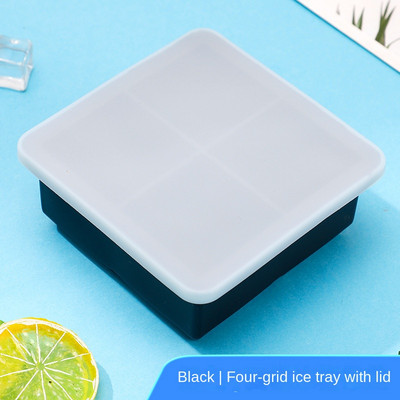 Δίσκος 4 Grids Big Ice Cube Maker Δίσκος σιλικόνης Τετράγωνο καλούπι πάγου για ουίσκι Κοκτέιλ Μπράντυ Μεγάλο Cubitera Ice Tray Φόρμα για παγάκια