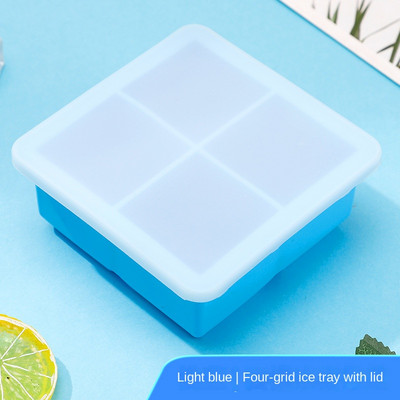 Δίσκος 4 Grids Big Ice Cube Maker Δίσκος σιλικόνης Τετράγωνο καλούπι πάγου για ουίσκι Κοκτέιλ Μπράντυ Μεγάλο Cubitera Ice Tray Φόρμα για παγάκια
