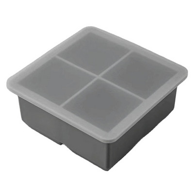 Δίσκος 4 Grids Big Ice Cube Maker Δίσκος σιλικόνης Τετράγωνο καλούπι πάγου για ουίσκι Κοκτέιλ Μπράντυ Μεγάλο Cubitera Ice Tray Φόρμα για παγάκια