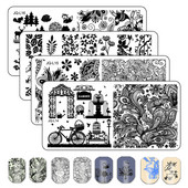 Lehed Lilletriibu Disain Tempelplaadid Abstraktsed Daami Näo Küünetempli mallid Lehed Lilleprintimine Šabloon Maniküüri tööriistad