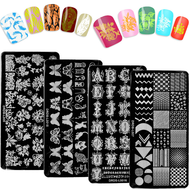 Πρότυπο σφράγισης 1 τεμ. 6*12 εκ. Λουλούδι/Γράμμα/ Φτερό/Πεταλούδα Σφράγιση νυχιών από ανοξείδωτο ατσάλι Εργαλείο στένσιλ καρφιών εικόνας στένσιλ