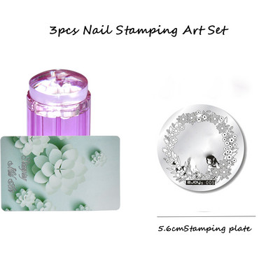 3 tk ümmargune küünte tembeldamiskunsti komplekt 6,5 cm roostevabast terasest küünetempli mall 3D linnu-/liblika-/lillekujutise šabloonide tööriistakomplekt