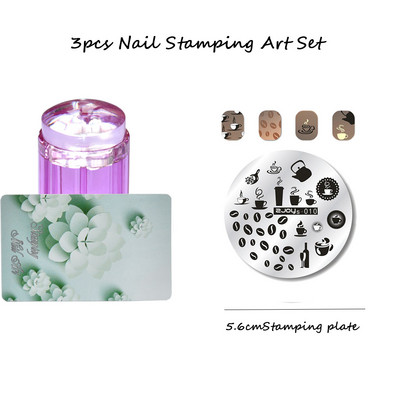 3 tk ümmargune küünte tembeldamiskunsti komplekt 6,5 cm roostevabast terasest küünetempli mall 3D linnu-/liblika-/lillekujutise šabloonide tööriistakomplekt