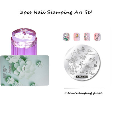 3 tk ümmargune küünte tembeldamiskunsti komplekt 6,5 cm roostevabast terasest küünetempli mall 3D linnu-/liblika-/lillekujutise šabloonide tööriistakomplekt