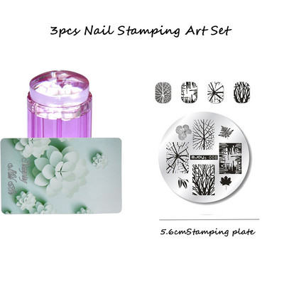 3 tk ümmargune küünte tembeldamiskunsti komplekt 6,5 cm roostevabast terasest küünetempli mall 3D linnu-/liblika-/lillekujutise šabloonide tööriistakomplekt