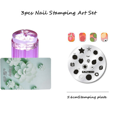 3 tk ümmargune küünte tembeldamiskunsti komplekt 6,5 cm roostevabast terasest küünetempli mall 3D linnu-/liblika-/lillekujutise šabloonide tööriistakomplekt