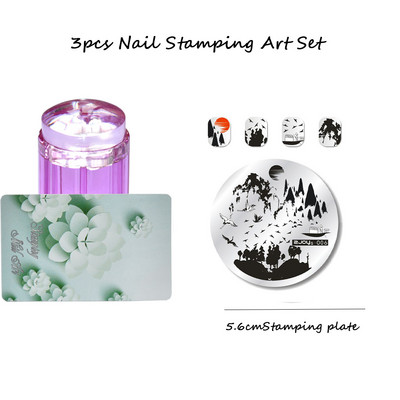 3 tk ümmargune küünte tembeldamiskunsti komplekt 6,5 cm roostevabast terasest küünetempli mall 3D linnu-/liblika-/lillekujutise šabloonide tööriistakomplekt