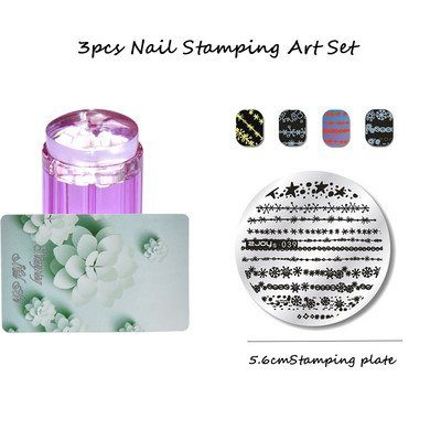 3 tk ümmargune küünte tembeldamiskunsti komplekt 6,5 cm roostevabast terasest küünetempli mall 3D linnu-/liblika-/lillekujutise šabloonide tööriistakomplekt