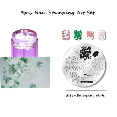 3 tk ümmargune küünte tembeldamiskunsti komplekt 6,5 cm roostevabast terasest küünetempli mall 3D linnu-/liblika-/lillekujutise šabloonide tööriistakomplekt